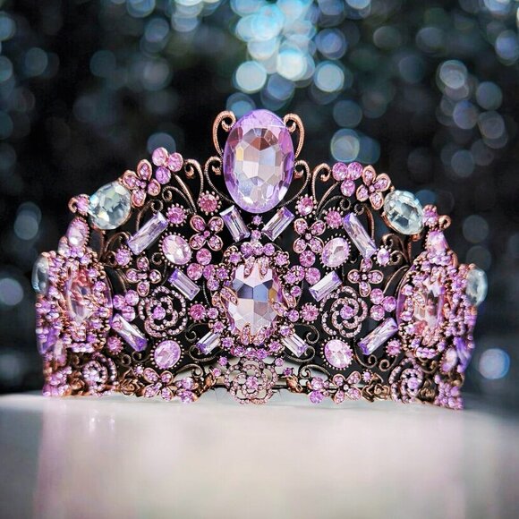 Vintage Handmade Crown, Lavender Crystal Crown, Victorian Tiara, Copper Crown main image 8